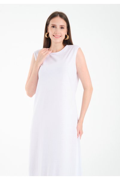 AKPİYYER White Cotton Long Sleeveless Dress with Astari Inner Lining Jupon