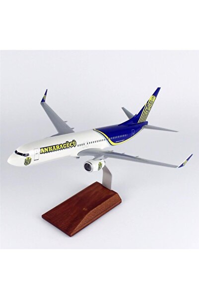 Genel Markalar THY041 1/100 Ölçek, THY Ankara Gücü Logolu B737-800 Yolcu Uçağı, Sergilemeye Hazır Ahşap Standlı Mod