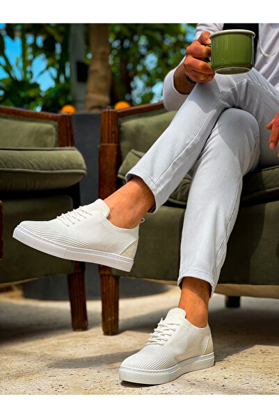 Zerenyus Zrn-101 White Premium Knitwear Lace-Up Casual Men's Shoes