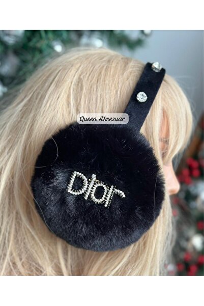 QUEEN AKSESUAR سماعات أذن فاخرة بتصميم ريشي من القطيفة قابلة للطي مع حماية من الثلج رقم 1 باللون الأسود