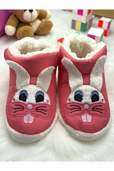 MARKABONİ Kız Çocuk Tavşan Figürlü Kışlık Yumuşacık İçi Pamuklu Fuşya Ev Pandufu Ayakkabısı