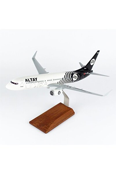 Genel Markalar THY037 1/100 Ölçek, THY Altay Spor Logolu B737-800 Yolcu Uçağı, Sergilemeye Hazır Ahşap Standlı Mode