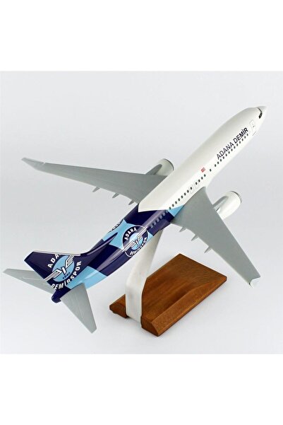 Genel Markalar THY011 1/100 Ölçek, THY Adana Demir Spor Logolu B737-800 Yolcu Uçağı, Sergilemeye Hazır Ahşap Standl