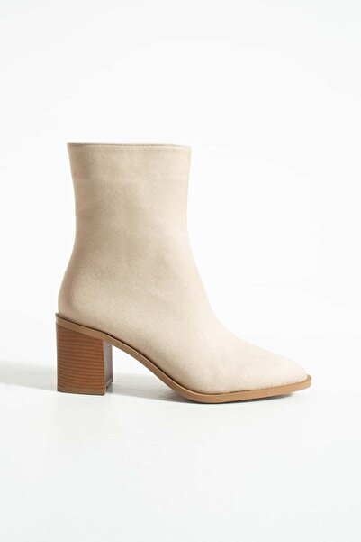 diclepolat Zanita Bej Süet Fermuar Detay Kadın Topuklu Bot