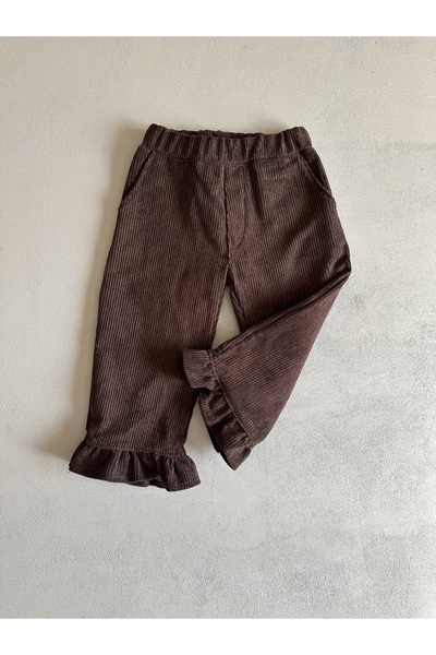 Purdy Plum Paçası Fırfırlı Kadife Çocuk Pantolon