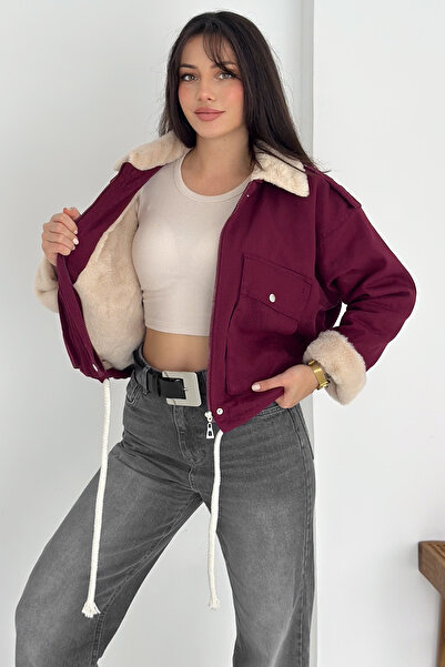 Noa Noa Women's Plush Detailed Zippered Coat – Warm & Urban Style