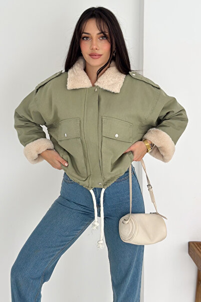 Noa Noa Women's Plush Detailed Zippered Coat – Warm & Urban Style