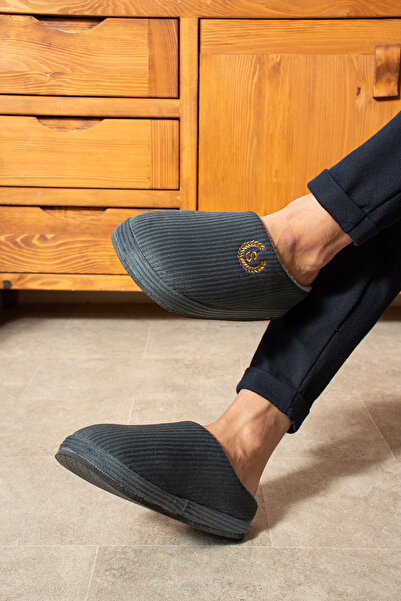 FootFrenzy Roller-Striped Plush Fabric with Furry Inside, Non-Slip Sole Men's House Slippers