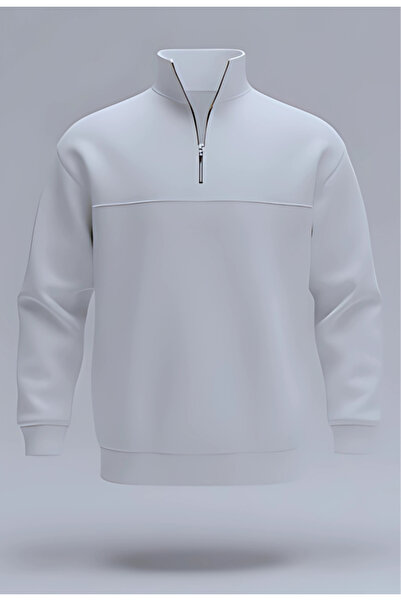 DRAGON WEAR Basic Dik Yaka Yarım Fermuarlı Panel Detaylı Sweatshirt