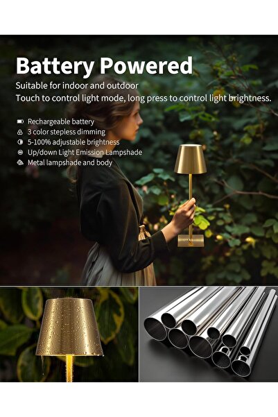 Hope 2 Pack Cordless Table Lamp, Portable LED Desk Lamp, 5000mAh Battery Operated, 3 Color Stepless D