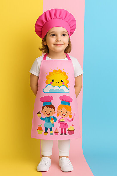 AYSHOME Ays Home Pink Hat Girl's Apron Set (1 Apron 1 Hat)