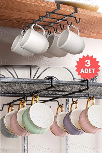 Munico 3 Adet Dolap Altı Fincan Askısı Kahve Fincanları İçin Düzenleyici Delm...
