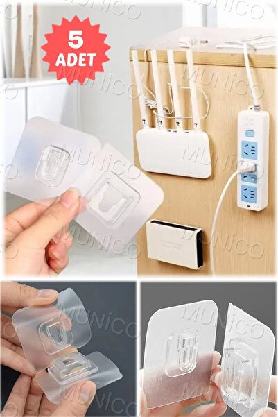 Munico 5 Set Yapışkanlı Geçmeli Askı Tuvalet Fırçası Saksı Çöp Kutusu İçin Sabitleme Çözümü Şeffaf Geçmeli