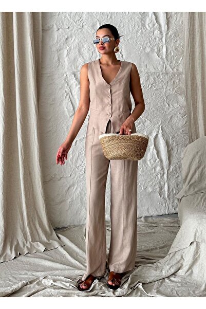 GAMZE ALPTEKİN Camel Vest Trousers Set