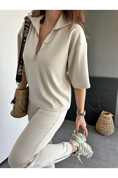 GAMZE ALPTEKİN Gray Collar and Zippered Leg Suit