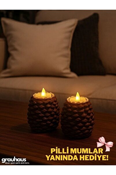 GRAUHAUS İkili Kozalak Pinterest Oda Dekoru Sonbahar Temalı Pilli Mum Salon M...