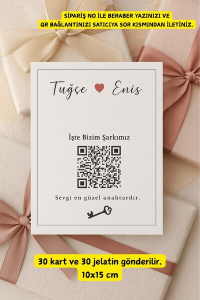 Emtory Home 30 Adet QR Kodlu Kart ve Jelatin | Kına Hediyesi - Kişiye Özel Ka...