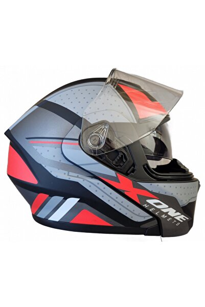 TAIWAN Casca moto roșie X-One modulară L