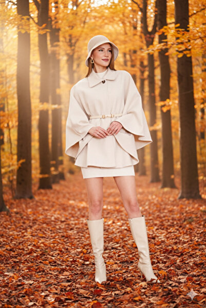 beeke Γυναικείο κασετένιο πανσό με ζώνη New Season Cream Beeke-9930