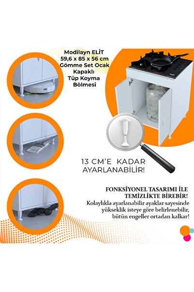 Modilayn ELİT 59,6 x 85 x 56 cm Gömme Ocak Ve Tüp Bölmeli Mutfak Dolabı