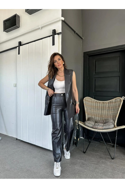 GAMZE ALPTEKİN Fabric Suit Linen Finish Vest Pants Suit Black