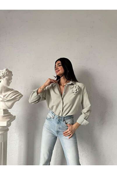 GAMZE ALPTEKİN بروش روز قميص مخطط بأكمام طويلة مع تفاصيل