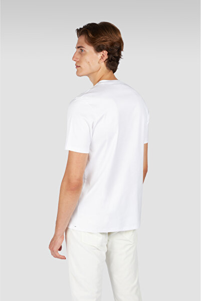 PAUL&SHARK Men's Regular Fit 100% Cotton Round Neck Logo Patterned White T-Shirt 15311628-965