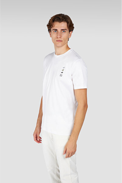 PAUL&SHARK Men's Regular Fit 100% Cotton Round Neck Logo Patterned White T-Shirt 15311628-965