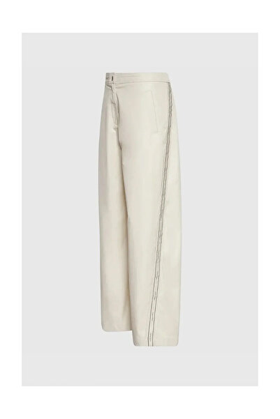 Calvin Klein Kadın Yüksek Bel Geniş Paça Rahat Kesim Beyaz Pantolon LV044D612G-GTR