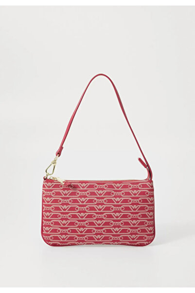 Emporio Armani Women's Monogram Armani Eagle Printed Red Shoulder Bag with Inside Pocket and Removable Short Strap Ew00295