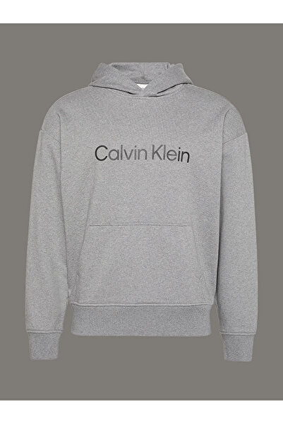 Calvin Klein Erkek Kapşonlu Yaka Uzun Kol Pamuklu Regular Fit Gri Sweatshirt LV14LD229G-P7E