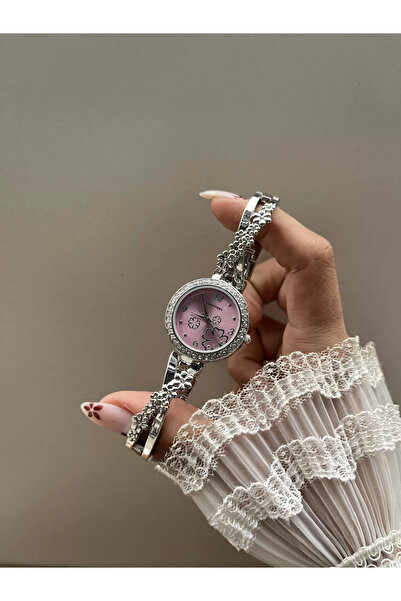 Vintagezegeni Pembe Gümüş Çiçekler Vintage Saat