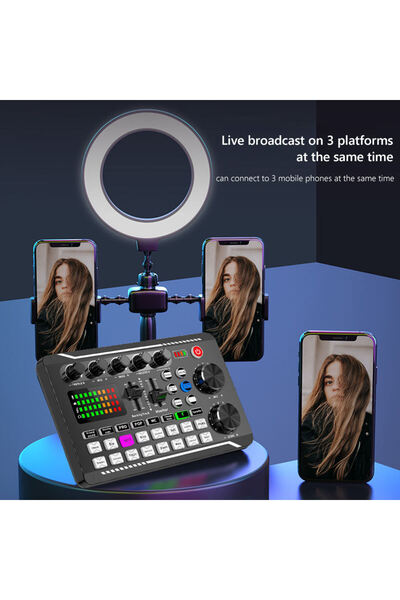 Generic بطاقة صوت خارجية F998 وخلاط USB وبلوتوث مع ميكروفون تسجيل ومكبرات صوت