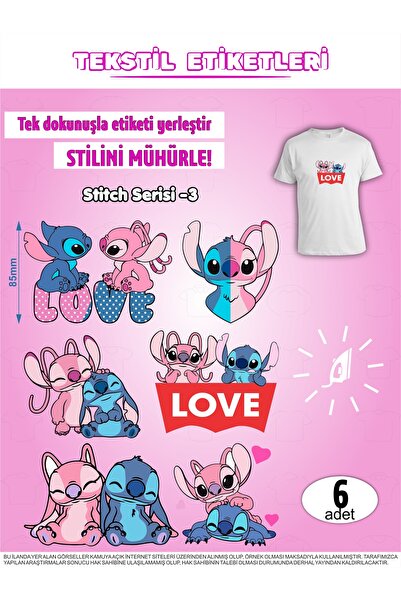 AGG Reklam Ütü ile Yapışan Kıyafet Etiketi Stitch Serisi -3 6Lı Set