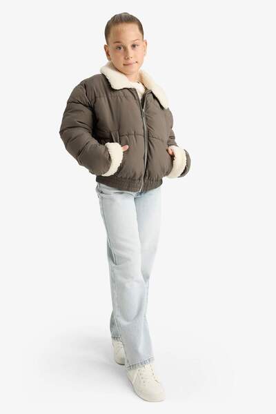 DeFacto Girl's Plush Collar Zippered Coat F0050A825Au