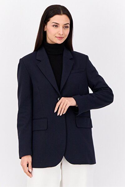 Gant Women Regular Fit Plain Semi-Formal Blazer, Navy