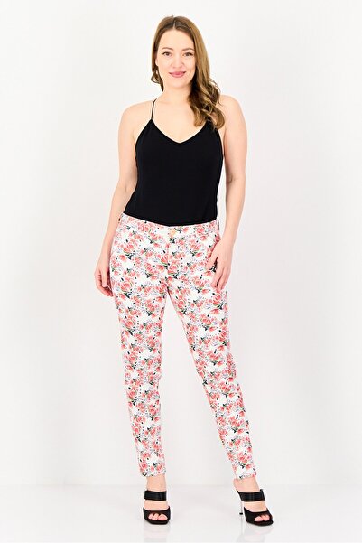 Reiko Women Cigarette Fit Floral Pattern Formal Pants, Multicolor