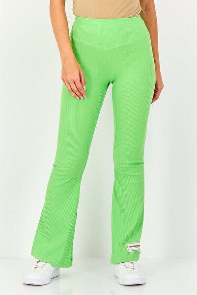 The Giving Movement Women Regular Fit Brand Logo Flared Leg Pants, Neon Green
