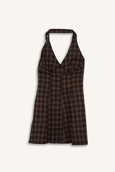 DeFacto Coool Halter Yaka Kareli Mini Elbise G3860AX25AU