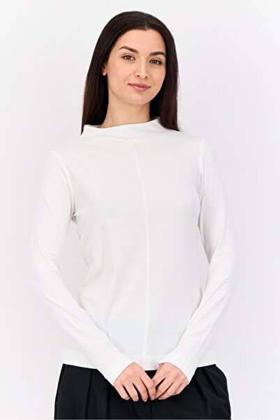 Esprit Women Boat Neck Long Sleeve Solid T-Shirt, White