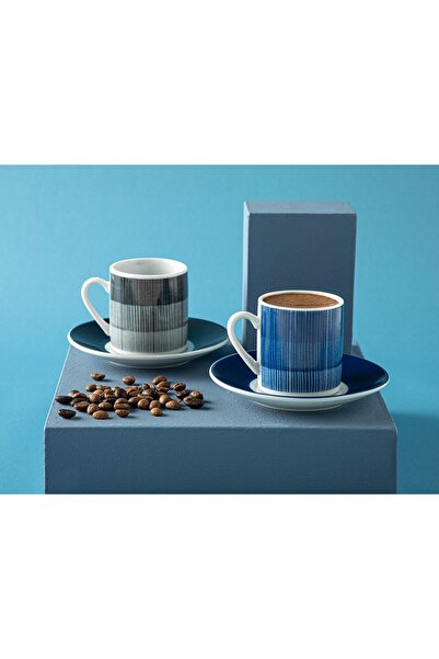 English Home Liniya Porcelain 2-Piece Coffee Cup Set 80 ml Black–Navy Blue