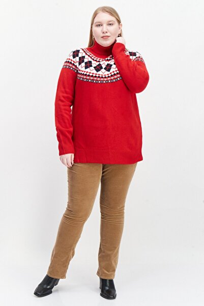 Tommy Hilfiger Women Turtle Neck Argyle Sweater, Red