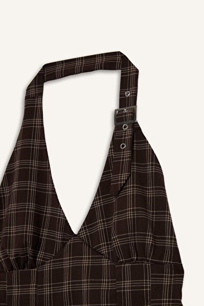 DeFacto Coool Halter Yaka Kareli Mini Elbise G3860AX25AU