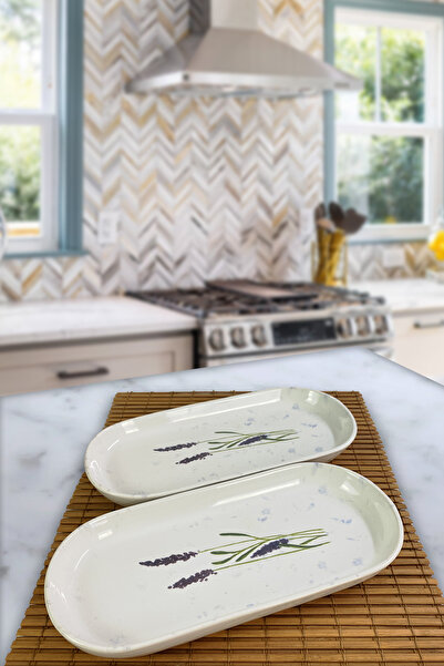 Empressco Mor lavanta motifli 26cm kayık salata tabağı seti, şık ve kullanışl...