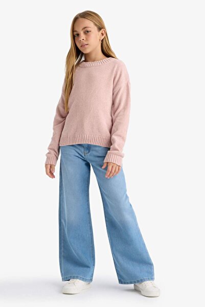 DeFacto Girls' Crew Neck Chenille Sweater F2619A825Wn