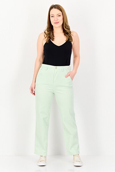 Reiko Women Cropped Fit Solid Chino Pants, Mint Green