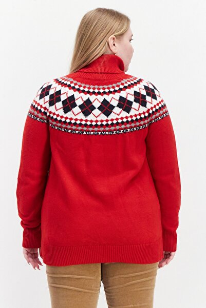 Tommy Hilfiger Women Turtle Neck Argyle Sweater, Red