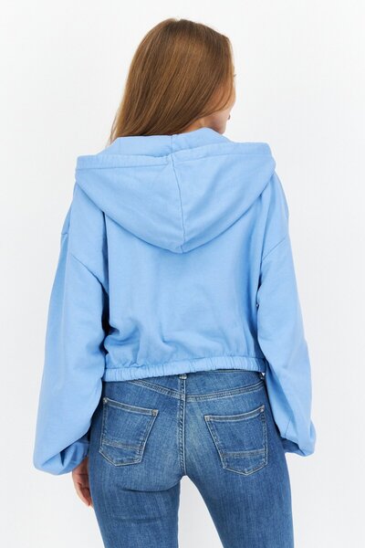 Nicce Women Long Sleeve Full Zip Crop Hoodie, Light Blue