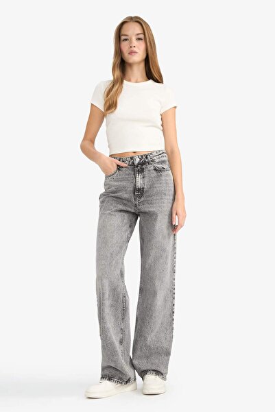 DeFacto Straight Fit Yüksek Bel Uzun Jean Yıkamalı Pantolon G3543AX25CW