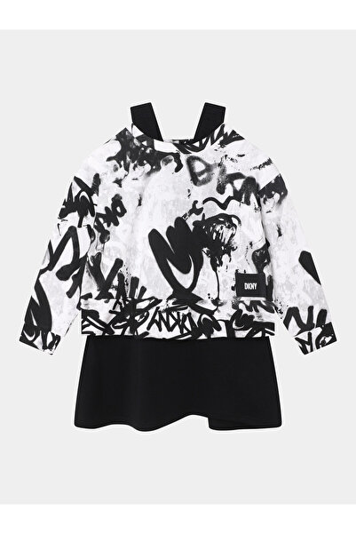 Dkny Πλεκτό Φόρεμα για Κορίτσια D32888 D Λευκό, Μαύρο